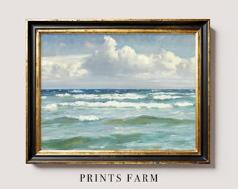 Vintage Coastal Painting, Ocean Seascape Print, Beach House Decor / P800