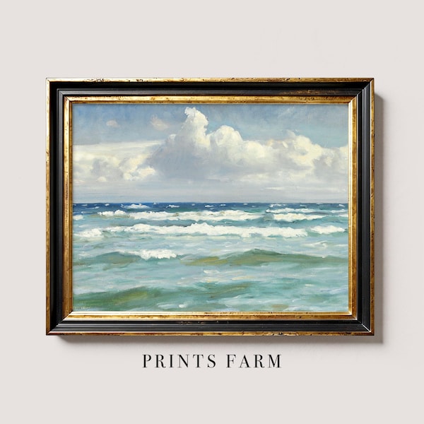 Vintage Coastal Painting, Ocean Seascape Print, Beach House Decor / P800