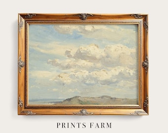 Vintage Clouds Print, Neutral Cottagecore Decor / P285