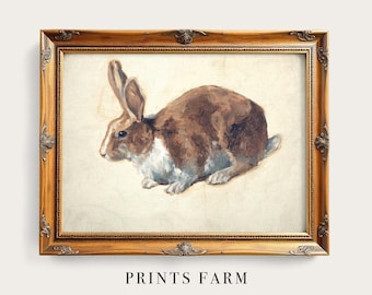 Vintage Rabbit Print, Rustic Animal Art, Farmhouse Decor / P900
