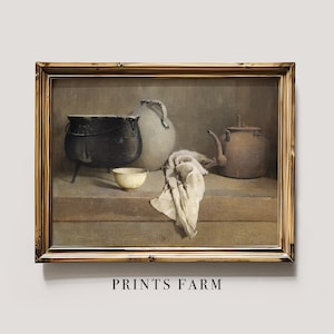 Pots Still Life Print, Rustic Painting, Country Kitchen Wall Art / P48