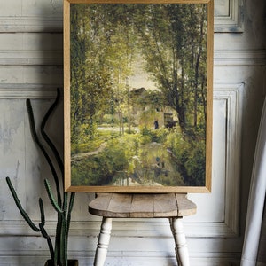 River Landscape, Cottage Painting, Rural Landscape, Farmhouse Decor, Vintage Print / P263 image 2