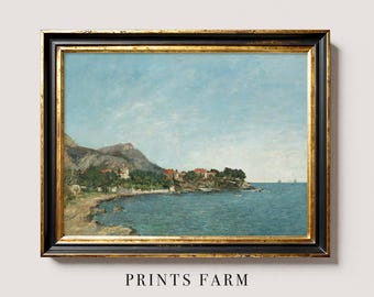 Vintage Seascape Painting, Bay Landscape, Coastal Decor / P634