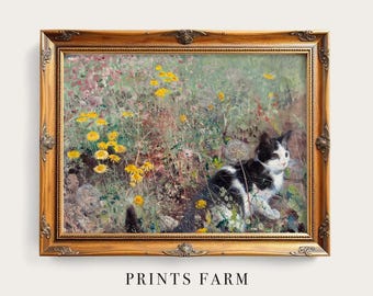 Vintage Cat Painting, Animal Wall Art, Cats Lover Gift / P484