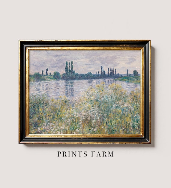 Vintage Lakeside Print, French Cottage Art, Rustic Decor / P430
