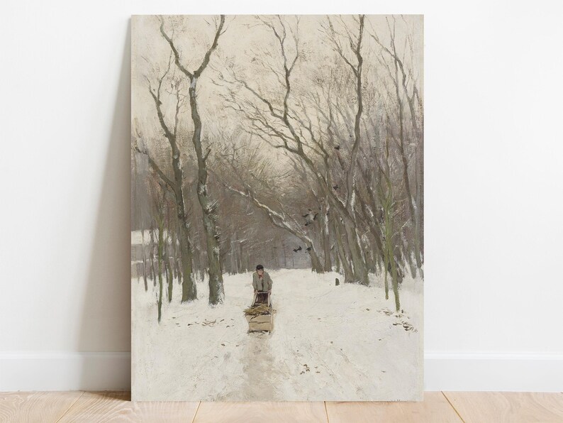 Impresión invernal, pintura de paisaje nevado, arte mural navideño / P136 imagen 8