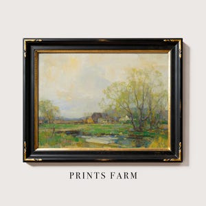 Vintage River Painting, Rustic Riverside Landscape, Countryside Decor / P564