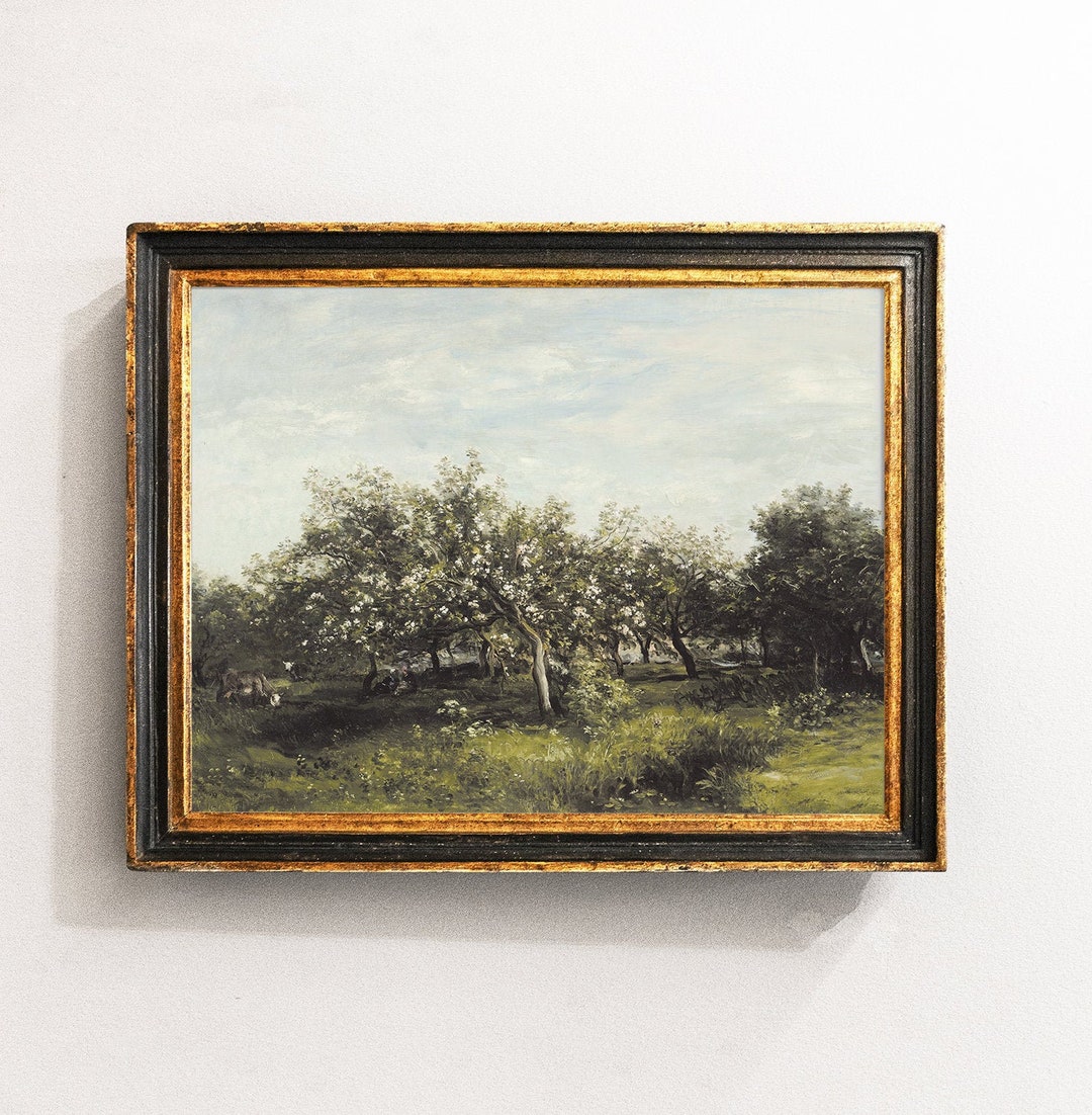 Orchard Landscape, Antique Painting, Meadow Landscape, Farmhouse Decor ...