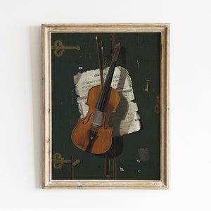 Violin Painting, Violin Still Life, Musician Print, Still Life Painting, Gift for Musician, Vintage Art / P227 image 3