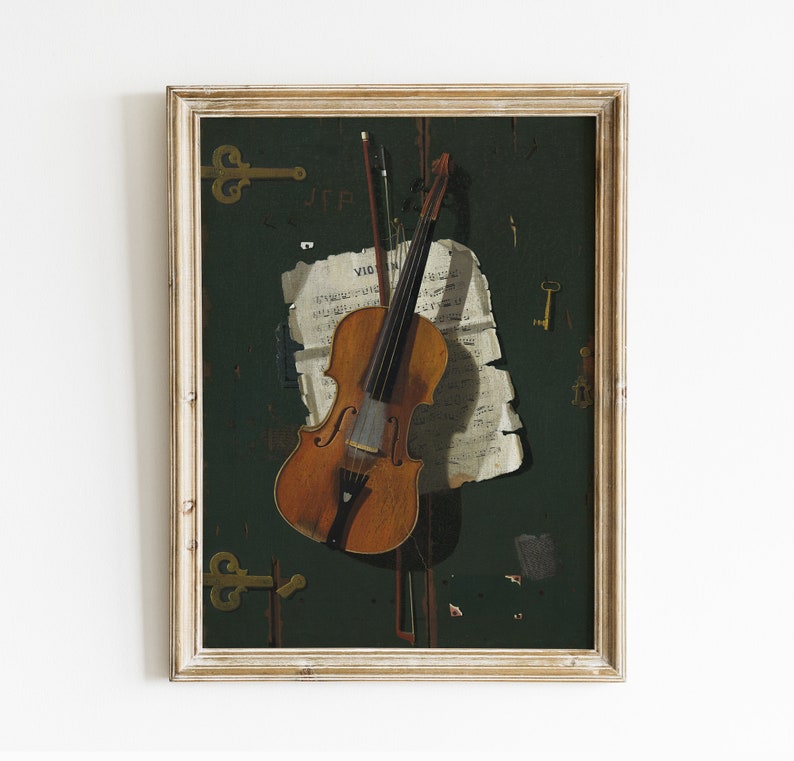 Violin Painting, Violin Still Life, Musician Print, Still Life Painting, Gift for Musician, Vintage Art / P227 image 3