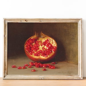 Pomegranate Art Print, Vintage Botanical Wall Art, Whimsical Fruit Print, Modern Kitchen Decor, Gift Idea / P949
