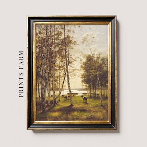 Estampado de vaca vintage, pintura ribereña, arte mural de estilo rústico / P242