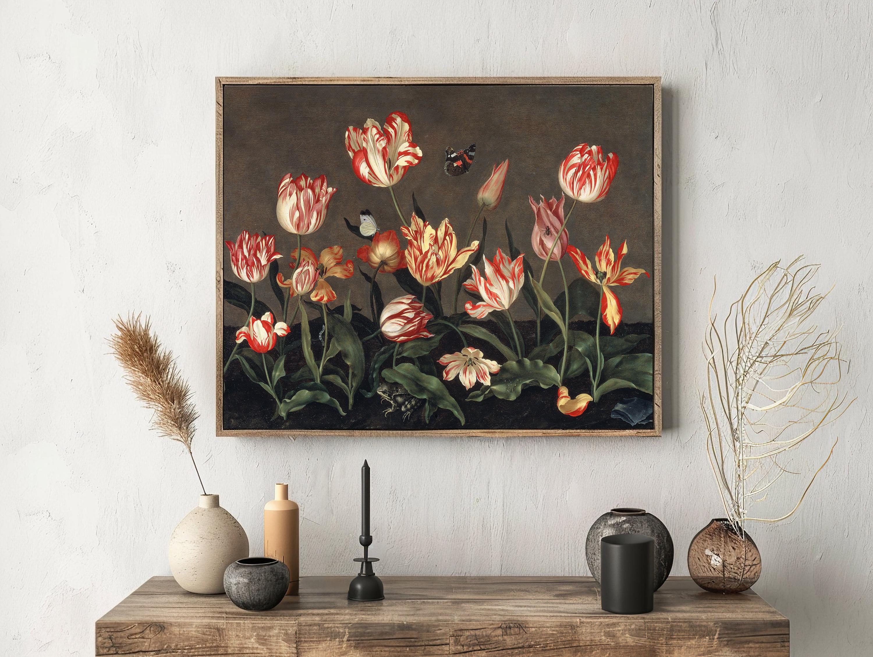 Tulip Art Print, Antique Floral Still Life Painting, Flower Wall Decor ...