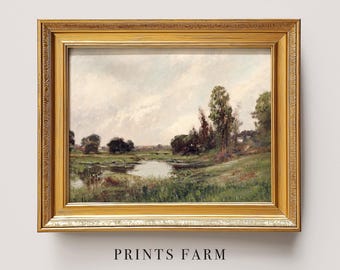 River Landscape Print, Nature Painting Art, Farmhouse Decor / P366