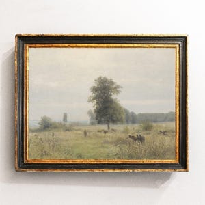 Vintage Cows Landscape Painting: Meadow Art Print