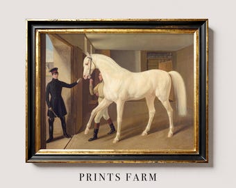 White Horse Painting, Equestrian Artwork, Rustic Equine Decor / P547