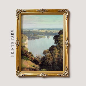 River Landscape Print, Serene Countryside Art, Lake House Decor / P545