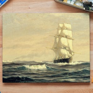 Sailing Ship Print, Seascape Painting, Nautical Decor / P406 image 5