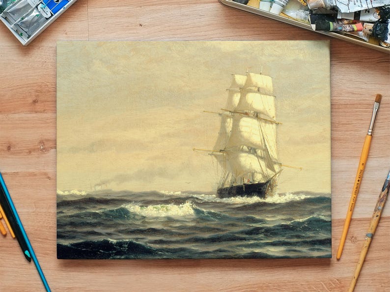 Sailing Ship Print, Seascape Painting, Nautical Decor / P406 image 5