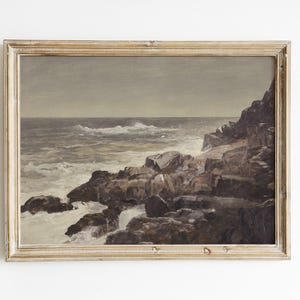 Seascape With Rocks, Seascape Painting, Seaside Painting, Shore Landscape, Beach House Decor / P517