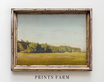 Meadow Landscape Print, Country Painting, Countryside Decor / P353