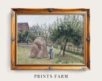 Pintura de casa de campo, paisaje rural, decoración francesa vintage / P629
