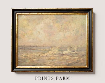 Seascape Painting, Vintage Coastal Print, Beach House Decor / P659