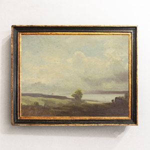 Meadow Painting, English Countryside, Vintage Landscape, Farmhouse Decor, Antique Painting / P389
