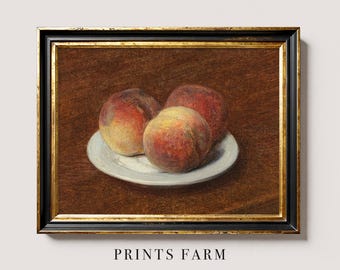 Peaches Painting, Fruits Still Life, Country Kitchen Decor / P43