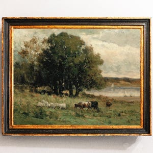 Meadow Painting, Cows Painting, Meadow Landscape, Farmhouse Art, Cows Lover Gift / P28
