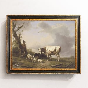 Cows Painting, Country Painting, Meadow Landscape, Farmhouse Decor, Vintage Print / P662