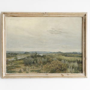 Country Landscape, Meadow Painting, Vintage Painting, Farmhouse , Vintage Art / P175