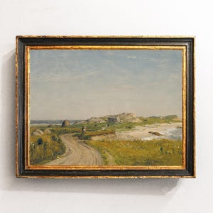 Seaside Painting, Seascape Painting, Vintage Landscape, Coastal Decor, Vintage Print / P266