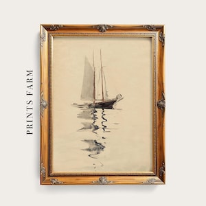 Schooner Painting, Seascape Watercolor, Coastal Decor / P490