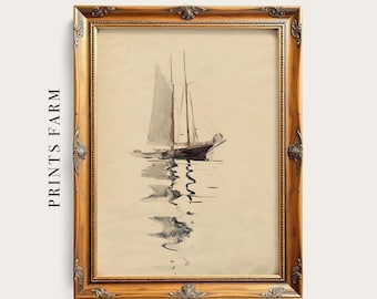 Schooner Painting, Seascape Watercolor, Coastal Decor / P490
