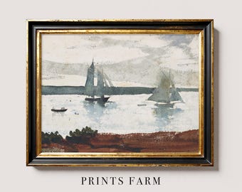 Sailing Ships Print, Seascape Painting, Nautical Decor / P879