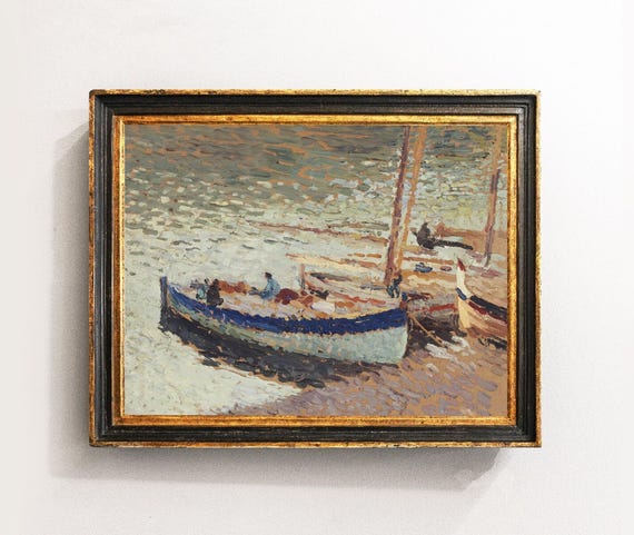 Boats Painting, Seaside Landscape Print, Coastal Decor, Wall Art / P612