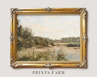 River Landscape Print, Country Painting, Farmhouse Decor / P644