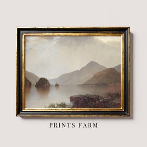 Antique Lake Painting, Rustic Landscape Artwork, Country Scenery Decor / P633