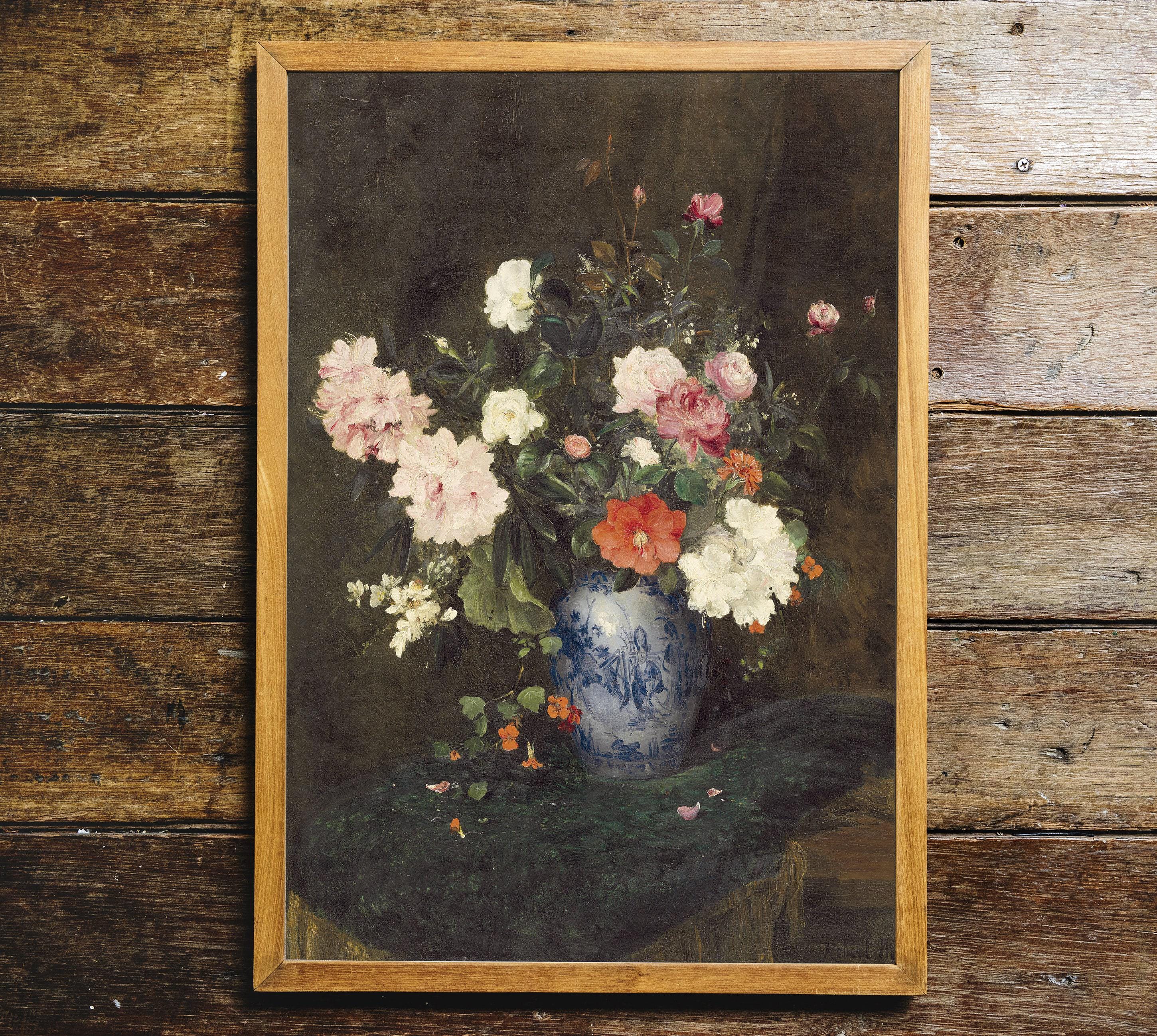 Vase of Flowers Art Print, Floral Still Life Painting, Farmhouse