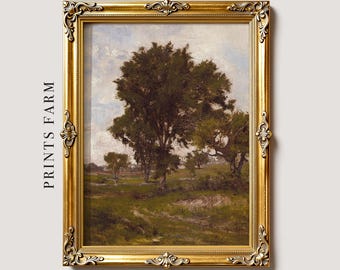 Trees Landscape Print, Vintage Cottage Painting, Farmhouse Decor / P510