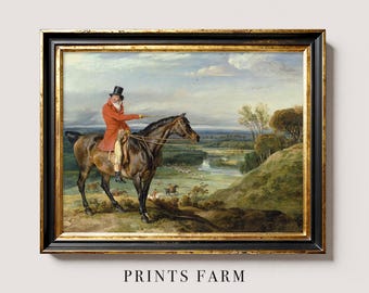 Equestrian Art Print, Fox Hunt Scene, Farmhouse Decor / P129