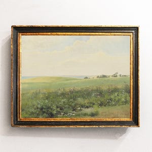 Vintage Spring Meadow Painting, Country Landscape Art Print / P503
