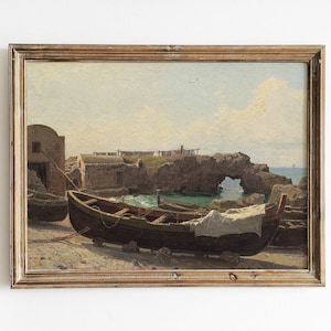 Seascape Painting, Fishing Boats Print, Beach Painting, Coastal Decor, Seaside Print, Wall Art / P156