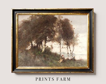 Country Landscape Print, Cottage Painting, Cottagecore Decor / P524