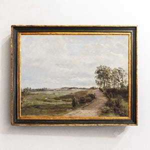 Country Landscape, Meadow Landscape, Countryside Painting, Farmhouse Painting, Vintage Art / P422