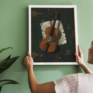 Violin Painting, Violin Still Life, Musician Print, Still Life Painting, Gift for Musician, Vintage Art / P227 image 5