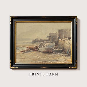 Fishing Boat Print, Vintage Seaside Painting, Coastal Decor / P195