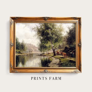 Cows Painting, River Landscape Print, Farmhouse Decor / P523
