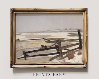 Winter Landscape Print, Snow Painting, Rustic Farmhouse Decor / P35